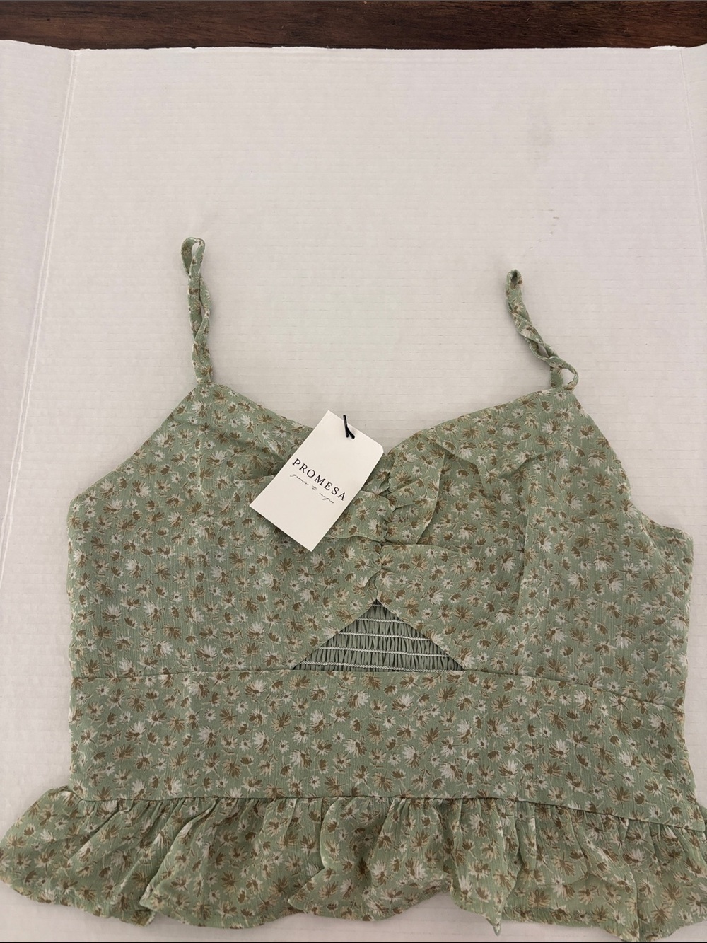 Promesa Sage Green Floral Ruffle Crop Cami